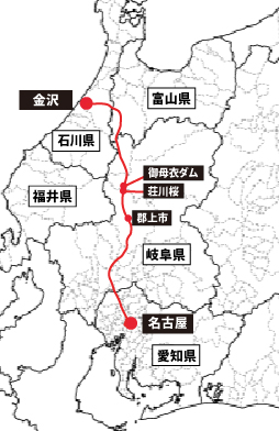 図　名古屋～金沢を結ぶルート